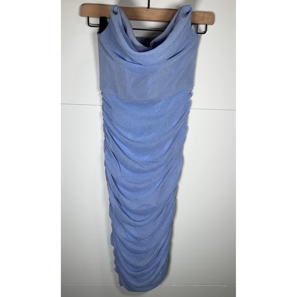 Michael Costello x Revolve Ruched Bodycon Midi Dress Blue XXS - Picture 4 of 5